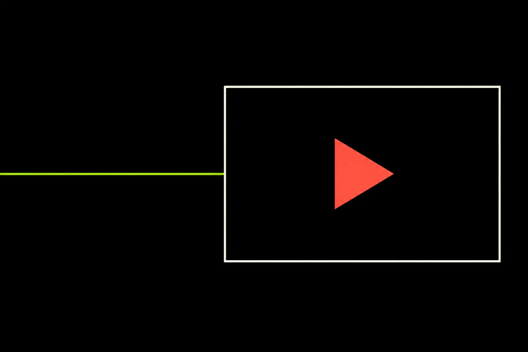 Una línea verde entra en una pantalla minimalista que contiene un símbolo rojo de reproducción.